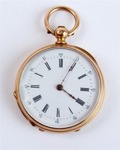 null MONTRE DE GOUSSET en or 18k (750°/°°) numérotée 61708, cadran émail blanc à...