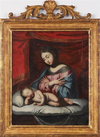 null ÉCOLE FRANÇAISE DU XVIIIe SIÈCLE
La Vierge veillant sur l'enfant Jésus endormi
Huile...