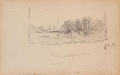 null JEAN-FRANÇOIS MILLET (1814-1875)
Vaches au pré
Dessin au crayon noir, porte...