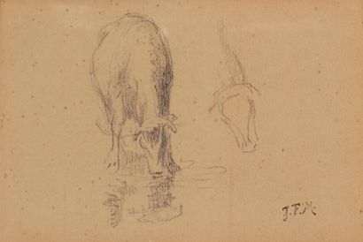 null JEAN-FRANÇOIS MILLET (1814-1875)
Vaches à la mare
Dessin au crayon noir, porte...