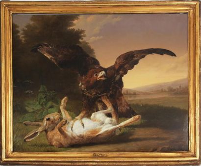 null JEAN-BAPTISTE BERRÉ (1777-1838)
Un aigle terrassant un lièvre
Panneau de noyer...