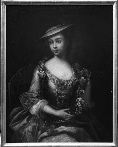 ÉCOLE ITALIENNE du XVIIIe siècle Portrait d'une jeune fille assise, en robe brodée,...
