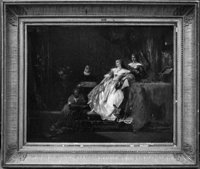 Bénédict MASSON (1819-1893) La courtisane et ses servantes Huile sur toile. (Écaillures,...