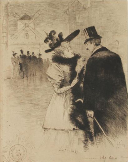 null HENRI JOURDAIN (1864-1931)
Couple devant le Moulin Rouge
Lithographie signée...
