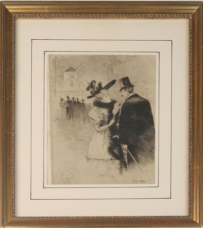 null HENRI JOURDAIN (1864-1931)
Couple devant le Moulin Rouge
Lithographie signée...