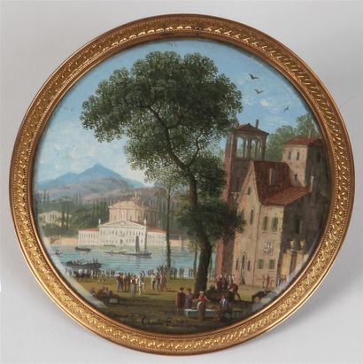 null GIUSEPPE CANELLA (1788-1847)
Paysage animé d'Italie du Nord avec cours d'eau,...