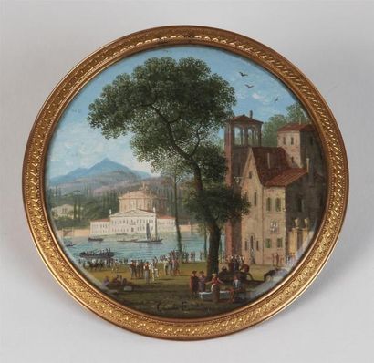 null GIUSEPPE CANELLA (1788-1847)
Paysage animé d'Italie du Nord avec cours d'eau,...