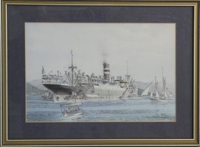 null COLIN VERITY (1924-2011), Royal Society of Marine Artists
Paquebot
Aquarelle,...