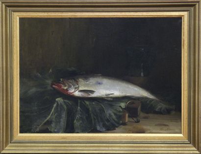 null FÉLIX CARME (XIXe - XXe SIÈCLE)
Nature morte au poisson (alose)
Huile sur toile,...