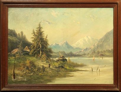 null Henry ROLLET (act.1881-1916)
Paysage animé à la rivière sur fond de montagne
Paire...