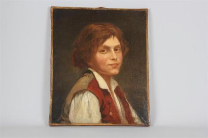 null ÉCOLE FRANÇAISE DU XIXe SIÈCLE
Portrait d'un jeune garçon au gilet rouge
Huile...
