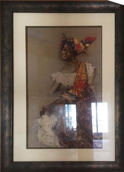 null ÉCOLE MODERNE, D'APRÈSALBERT BRENET 
Portrait de jeune femme martiniquaise
Collage
Haut:...