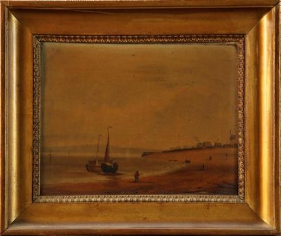 null ÉCOLE HOLLANDAISE DU XIXe SIÈCLE 
Bord de mer
Huile sur toile
Haut. 19 cm -...