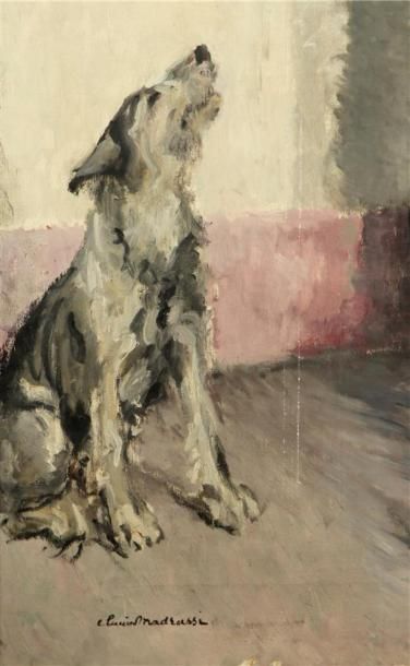 null LUDOVIC LUCIEN MADRASSI (1881-1956)
Élégante en pied et son chien (Jeanne Dechaurain...