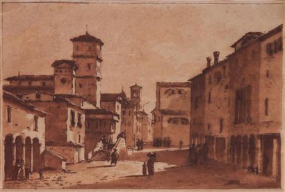 null VICTOR-JEAN NICOLLE (1754-1826)
Vue d'une place en Italie
Lavis de bistre, plume...