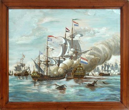 null ÉCOLE FRANCAISE DU XIXe SIÈCLE
Combat naval
Aquarelle et gouache signé en bas...