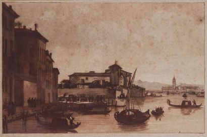 null VICTOR-JEAN NICOLLE (1754-1826)
Vue de Venise
Lavis de bistre, plume et encre...