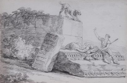 null HUBERT ROBERT (1733-1808)
Personnages dans des ruines
Deux dessins à la pierre...