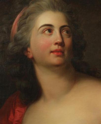 null ÉCOLE FRANÇAISE VERS 1780, ENTOURAGE D'ANTOINE VESTIER 
Portrait de dame en...