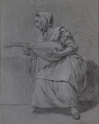 null CORNELIS BEGA (1620-1664)
Femme assise jouant de la mandoline
Pierre noire,...