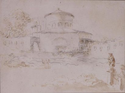 null HUBERT ROBERT (1733-1808)
Artiste dessinant devant une église (San Sebastiano...