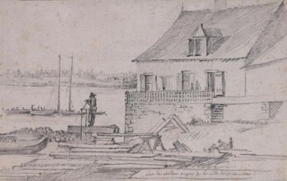 null ATTRIBUÉ À CHARLES-HENRI WATELET (1718-1786)
Paysage fluvial
Pierre noire
Haut....