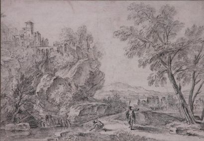 null JEAN-BAPTISTE LALLEMAND (1710-1803)
Paysage animé
Pierre noire
Haut. 21 cm -...