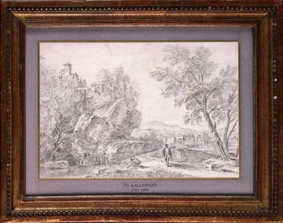 null JEAN-BAPTISTE LALLEMAND (1710-1803)
Paysage animé
Pierre noire
Haut. 21 cm -...