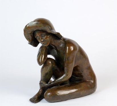 null GUILLEMETTE DE WILLIENCOURT (née en 1961)
Femme nue assise, portant un chapeau
Bronze...