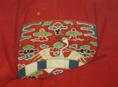null CHINE - XIXe siècle
Encre polychrome sur soie, portrait d'une femme de dignitaire...