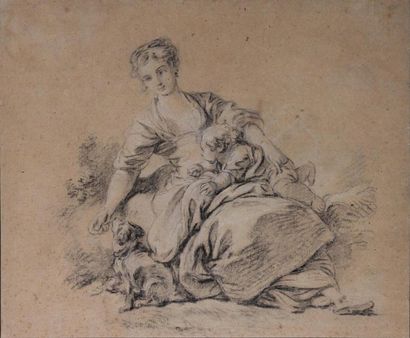 null FRANÇOIS BOUCHER (1703-1770)
Femme et enfant avec un chien
Pierre noire et craie...