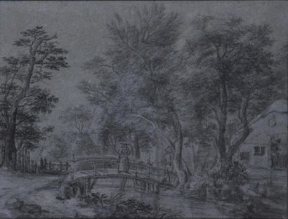 null ATTRIBUÉ À SIMON DE VLIEGER (1601-1653)
Paysage au pont animé d'un personnage
Pierre,...