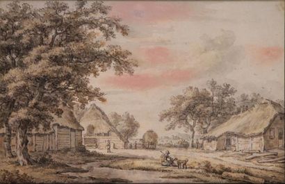 null CORNELIS BUYS (1745-1826)
Route de village
Plume et encre brune, aquarelle,...