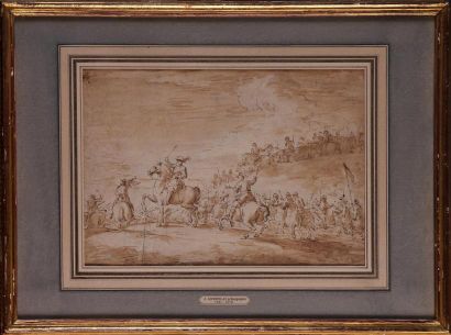 JACQUES COURTOIS (1621-1676)
Choc de cavalerie
Plume...