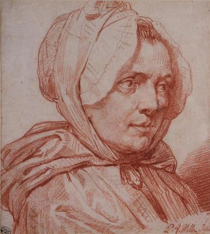 null PIERRE-ALEXANDRE WILLE FILS (1748-1821)
Tête de femme portant un bonnet
Sanguine,...