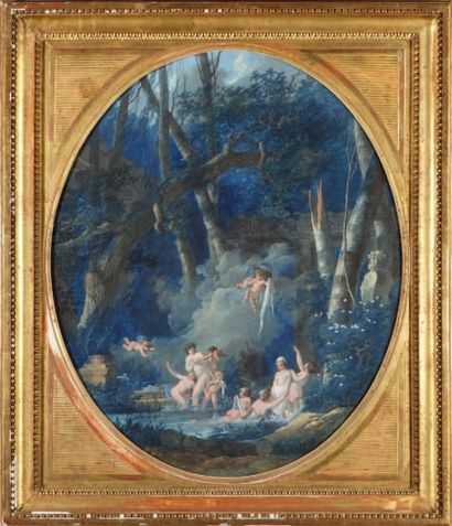 Attribuée à Jean-Baptiste MALLET (Grasse 1759-Paris 1835) LE BAIN DES NYMPHES Grande...