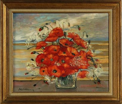 null MICHEL HENRY (1928-2016)
Vase aux coquelicots, vers 1980
Huile sur toile, signée...