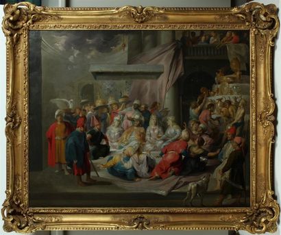 null ÉCOLE FLAMANDE DU XVIIe SIÈCLE, SUIVEUR DE RUBENS
Le festin de Balthazar
Huile...