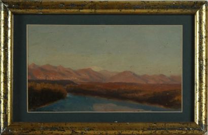 null ACHILLE VERTUNNI (1826-1897)
Vue d'un lac dans la campagne romaine
Huile sur...