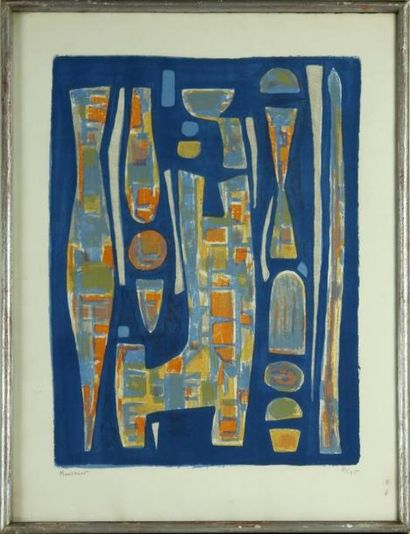 null ALFRED MANESSIER (1911-1993)
Composition sur fond bleu
Lithographie couleurs,...