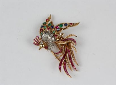 null BROCHE oiseau en or 18k (750 °/°°), le corps et les plumes sertis de diamants,...