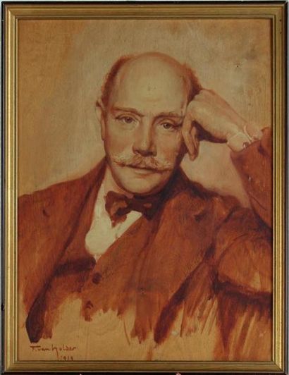 null FRANZ VAN HOLDER (1881-1919)
Portrait d'homme accoudé
Huile sur panneau, signée...