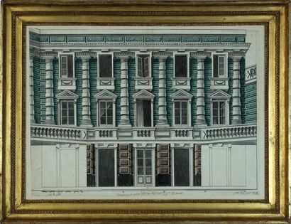 null ÉCOLE ITALIENNE DU XIXe SIÈCLE
Façade d'un palais italien
Encre et aquarelle...