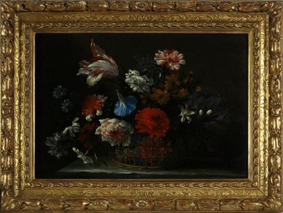 null NICOLAS BAUDESSON (1611-1680)
Corbeilles de fleurs sur un entablement 
Paire...