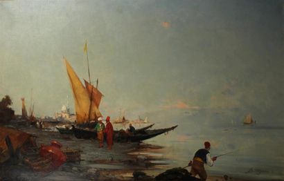 null PAUL BISTAGNÉ (1850-1886)
Pêcheurs sur les rives du Bosphore (?)
Huile sur toile,...