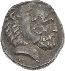 null ÎLES de CARIE 
Cos (366-300 av. J.-C.) 
Didrachme. 6,90 g. Tête barbue d'Héraclès...
