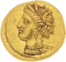null ZEUGITANE 
Carthage
Statère d'or (340-242 av. J.-C.). 9,45 g. Tête de Tanit...