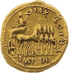 null TIBÈRE (14-37) 
Auréus (14-15). Lyon. 7,67 g. Sa tête laurée à droite. R/ Tibère...