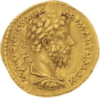 null MARC AURÈLE (161-180) 
Auréus (166-167). Rome. 7,23 g. Son buste lauré, drapé...