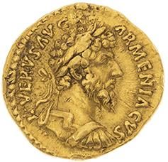 null LUCIUS VÉRUS (161-169) 
Auréus (164). Rome. 7,23 g. Son buste lauré et cuirassé...